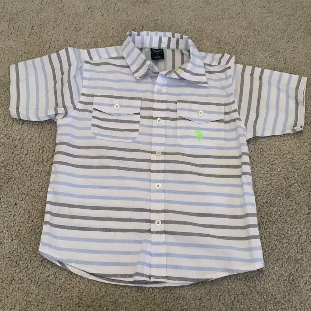 Ralph Lauren Polo ASSN boys size 6 stripe white light blue gray shirt